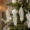 Penas para pendurar, decoração da árvore de Natal, penas decorativas com glitter, casamento branco L19cm 12 unidades | Floristik24.pt
