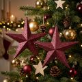 Cabide decorativo com estrela brilhante na cor bordô, 21 cm, conjunto com 2 peças. | Floristik24.pt