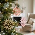 Enfeites de Natal de madeira em forma de floco de neve, laranja, 10 cm, conjunto com 12 peças. | Floristik24.pt