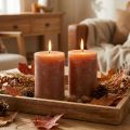 Velas de pilar cor caramelo sólida, 85x120mm, conjunto de 2, decoração rústica, longa duração. | Floristik24.pt