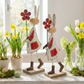 Decoração de páscoa, coelho de metal, decoração de primavera, coelhinho da páscoa com flor vermelha, bege H21cm 2pcs | Floristik24.pt