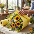 Papel de punho amarelo branco Verão 25cm 100m | Floristik24.pt