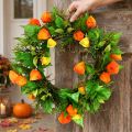 Coroa de Physalis artificial, laranja e verde, Ø28cm, decoração de outono | Floristik24.pt