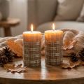 Velas de pilar marrons com padrão trançado rústico, 110/65 mm, Safe Candle, conjunto de 2 | Floristik24.pt