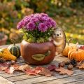 Floreira, maçã com ouriço, decoração de outono, cachepot, cerâmica Ø16cm A22cm L33cm | Floristik24.pt