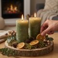 Velas de pilar verde-oliva 85×150mm (2 unidades) – Velas de cera marmorizada de cor sólida com 80 horas de duração. | Floristik24.pt