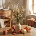 Arranjo decorativo de flores artificiais Craspedia, eucalipto e capim-pena, 55 cm | Floristik24.pt