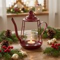 Porta-velas lanterna de vidro jarro de metal vermelho Alt.22cm | Floristik24.pt