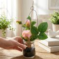 Rosa em um vidro rosa H23cm | Floristik24.pt