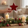 Decoração estrela vermelha natural com haste na base 20x9,5x50cm | Floristik24.pt