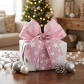Fita de Natal borda de fio estrela branca rosa W25mm L15m | Floristik24.pt