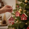 Casinhas de Natal vermelhas para pendurar, de papel e madeira, 5,5 cm, conjunto de 6 | Floristik24.pt