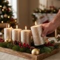 Conjunto de 4 velas de pilar metálicas platinadas de 70x100mm - Decoração de mesa elegante, velas premium de longa duração. | Floristik24.pt