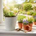 Balde decorativo, pintado de branco, com alça, Ø20,5cm, vaso de metal para decoração. | Floristik24.pt