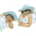 Floristik24 Senhoras na praia, beldades de banho, decoração do mar azul/branco A7/8cm L17cm conjunto de 2