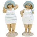 Floristik24 Figura decorativa senhoras na praia, decoração de verão, figuras de banho com chapéu azul/branco H15/15.5cm conjunto de 2
