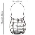 Lanterna de jardim, metal preto com luz de vento, Ø14cm A12,5cm | Floristik24.pt