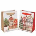 Floristik24 Sacola de presente de Natal com casinhas e árvore de Natal, 16 cm, 2 peças