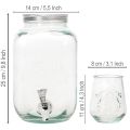 Dispensador de Bebidas em Vidro com Torneira e Conjunto de 4 Copos, 25,5 cm | Floristik24.pt