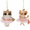 Floristik24 Enfeites de vidro em forma de gato com tutu para decoração de árvore de Natal, 11 cm, 2 peças.