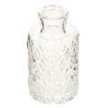 Floristik24 Mini vaso de vidro com padrão de diamante, pequeno vaso de mesa, garrafa, transparente, 9 cm, 6 peças