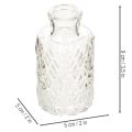 Mini vaso de vidro com padrão de diamante, pequeno vaso de mesa, garrafa, transparente, 9 cm, 6 peças | Floristik24.pt