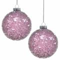 Floristik24 Decorações para árvores de Natal bola de vidro lantejoulas roxas Ø8cm 4 unidades