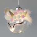 Floristik24 Árvore de natal em forma de bola de unicórnio com corrente de luz LED cores doce, vidro transparente, pompom Ø8cm Para pilhas