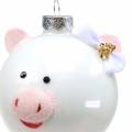 Floristik24 Bola de vidro para decoração de árvore de natal porco rosa/branco Ø8cm 2 peças