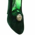 Floristik24 Sapatos de vidro de veludo verde 12cm 2pçs