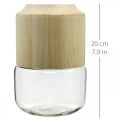 Floristik24 Jarra de vidro com jarra decorativa de madeira para floricultura seca H20cm