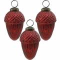 Floristik24 Cones de decoração de árvores de vidro real vermelho 9cm 3pçs