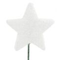 Floristik24 Estrela brilhante em fio 5cm branco L23cm 48pcs