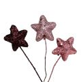 Floristik24 Estrelas brilhantes em fio Ø3,5cm rosa 12pcs