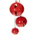 Floristik24 Sinos decorativos de metal vermelho, conjunto de 3 peças, 14/12/8 cm