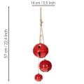 Sinos decorativos de metal vermelho, conjunto de 3 peças, 14/12/8 cm | Floristik24.pt
