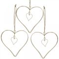 Floristik24 Coração decorativo para pendurar, decoração para pendurar coração de metal dourado 10,5 cm 6 peças