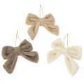 Floristik24 Laço decorativo de pelúcia com gancho, 16 cm, conjunto de 3 peças