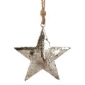 Decoração suspensa estrela metal decoração de Natal prata 15,5 cm 3 unidades