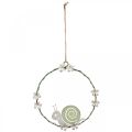 Floristik24 Anel decorativo com caracol, decoração de primavera, decoração em metal verde/rosa Ø14,5cm conjunto de 2