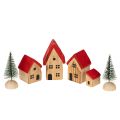 Floristik24 Conjunto de casinhas decorativas de madeira com telhados vermelhos e pinheiros, 12 cm, 6 peças