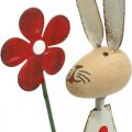 Floristik24 Decoração de páscoa, coelho de metal, decoração de primavera, coelhinho da páscoa com flor vermelha, bege H21cm 2pcs