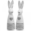 Floristik24 Coelho cerâmico preto e branco, decoração coelhinho da Páscoa par de coelhos com coração Alt. 20,5cm 2uds