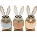 Floristik24 Coelho de madeira em um ovo, decoração de primavera, coelhos com óculos, coelhinhos da Páscoa 3pcs