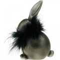 Floristik24 Figura de coelho decoração de Páscoa com boá de penas cinza prateado 12×10×19cm