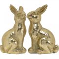 Floristik24 Coelhinho decorativo sentado dourado, coelhinho para decorar, par de coelhinhos da Páscoa, Alt. 16,5cm 2uds
