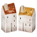 Floristik24 Casinha decorativa de cerâmica com chaminé, para vela pequena, outono e inverno, 13 cm, 2 peças.