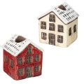 Floristik24 Castiçal de cerâmica, casinha decorativa com neve para decoração de mesa, 7 cm, 2 peças