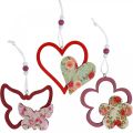 Floristik24 Pingente de primavera, flor de coração de borboleta, decoração de madeira com padrão de flores H8.5/9/7.5cm 6pcs
