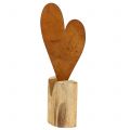 Floristik24 Ferrugem coração na base de madeira 22cm x 11cm